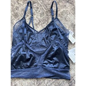 (2) Auden Longline Lacey Sexy Wire Free Bra size XL  - Blue - Adjustable Straps